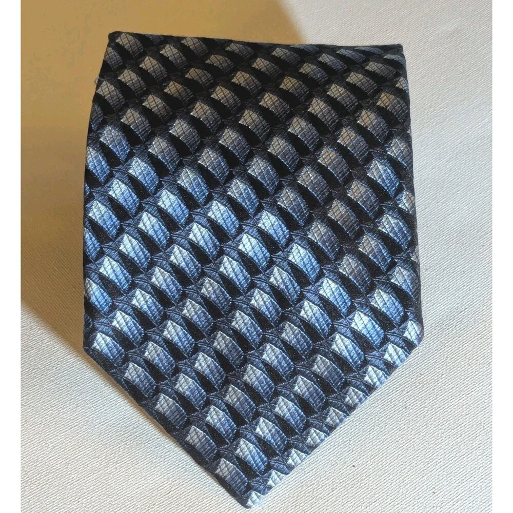 VTG ERMENEGILDO ZEGNA  Men’s Silk Designer Necktie ITALY Geometric Blue/Silver